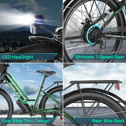UL2849 Certified 26" Electric Bike for Adults, 750W Peak Motor, 48V 7.8Ah Battery, 19.8 Mph 7-Speed Commuter Ebike with Disc Brakes