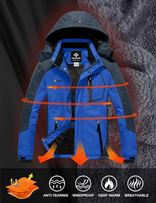Men'S Mountain Waterproof Ski Snow Jacket Warm Winter Windproof Parka Raincoat with Hood